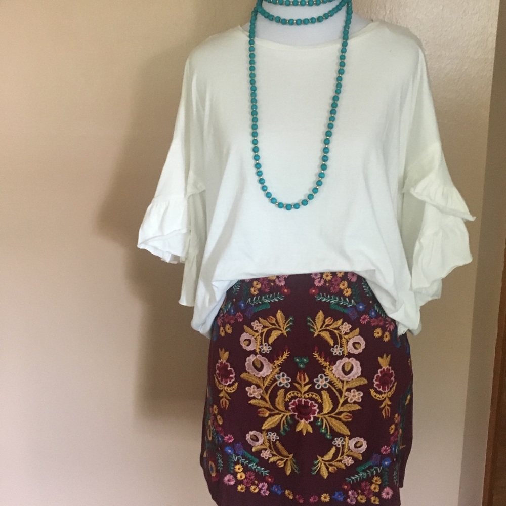 Wine Embroidered Skirt